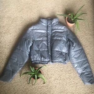 Naked Wardrobe Cropped Gray Puffer Jacket